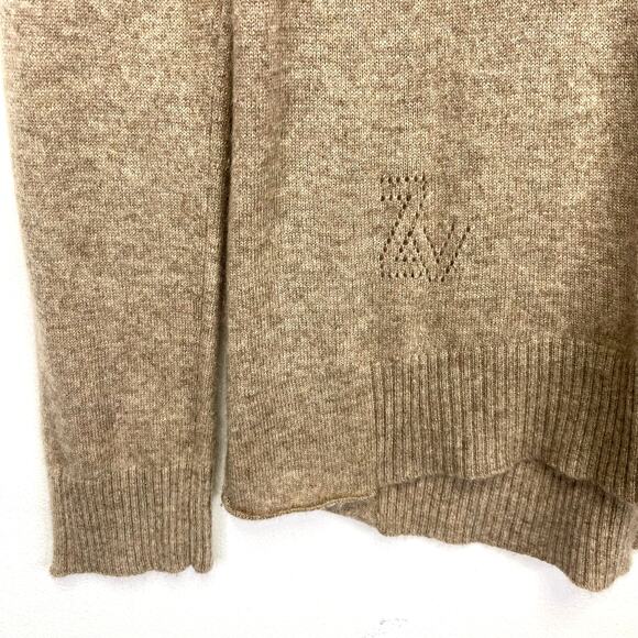 Zadig & Voltaire Vivi WS Gold Star Elbow Patch Cashmere Sweater M Oatmeal Deep V - Picture 8 of 13